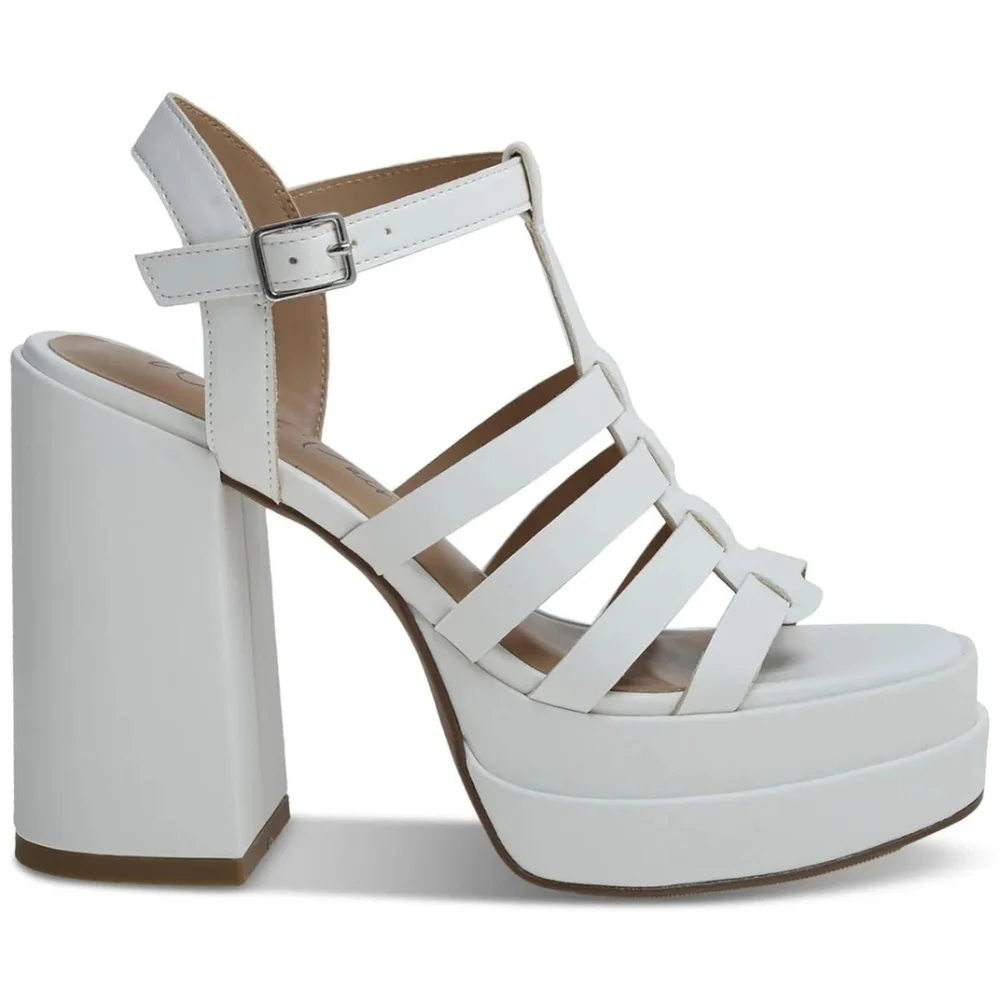 NIB Wild Pair White Orlah Platform Block Heels Faux Leather Size 9